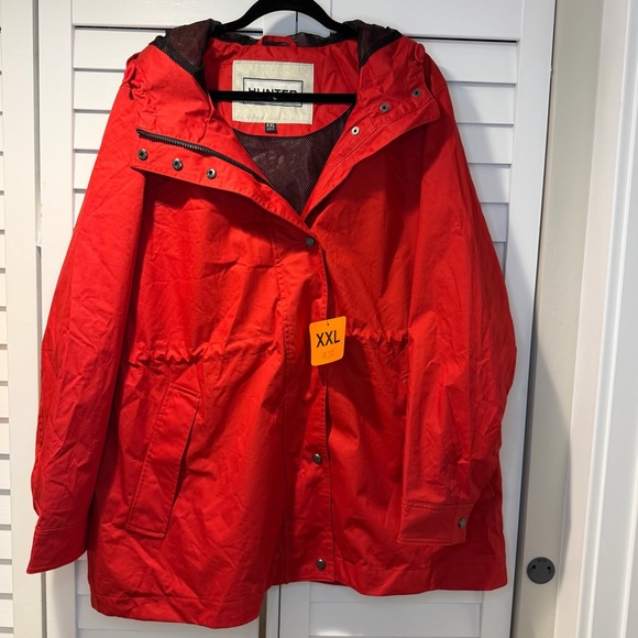 Hunter Red Water Resistant Cotton Smock Jacket XXL Hooded Raincoat - Picture 3 of 16